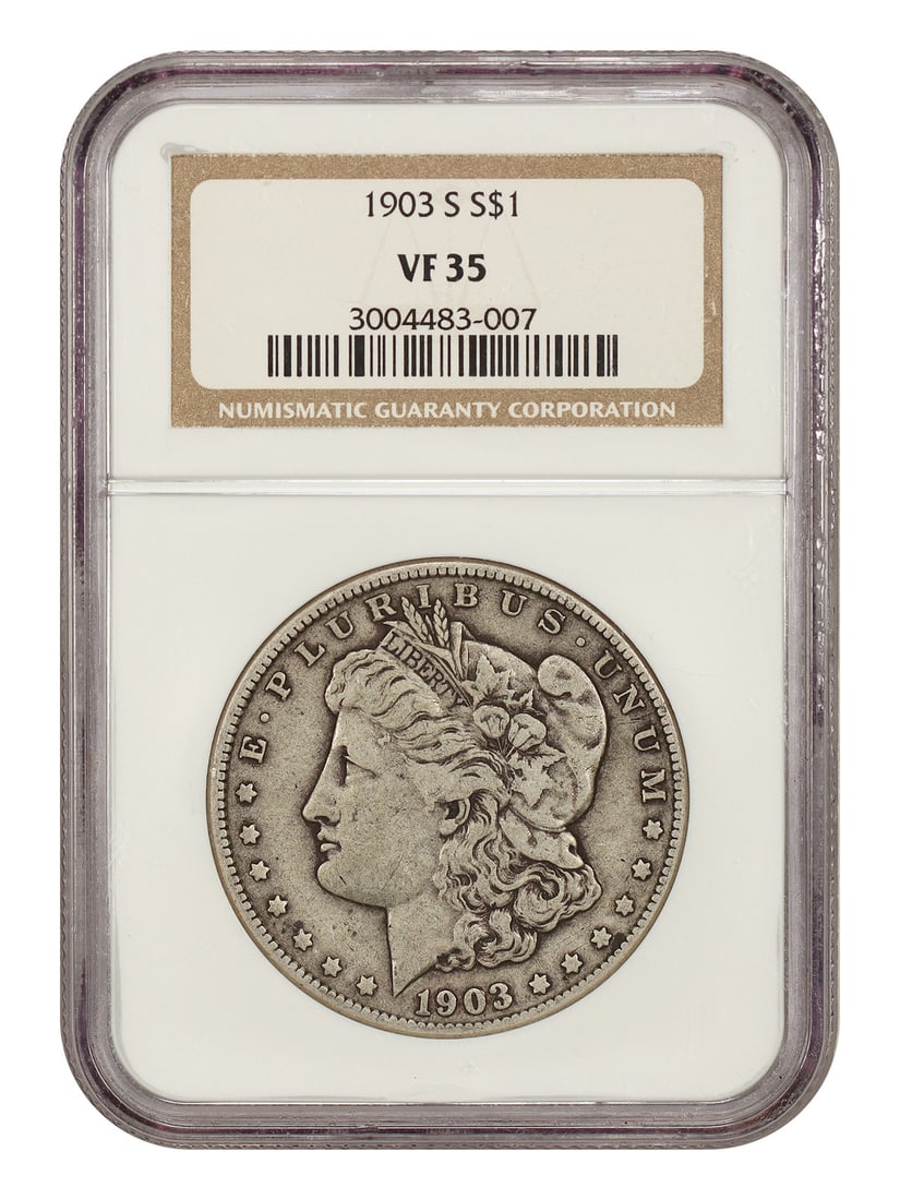 1903-S $1 NGC VF35 - Morgan Dollar - Scarce Date: 1903-S $1 NGC VF35 - Morgan Dollar - Scarce Date The 1903-S $1 Morgan Dollar is a scarce date coin, making it highly sought after by collectors. This circulated NGC VF35 coin bears the mark of the San