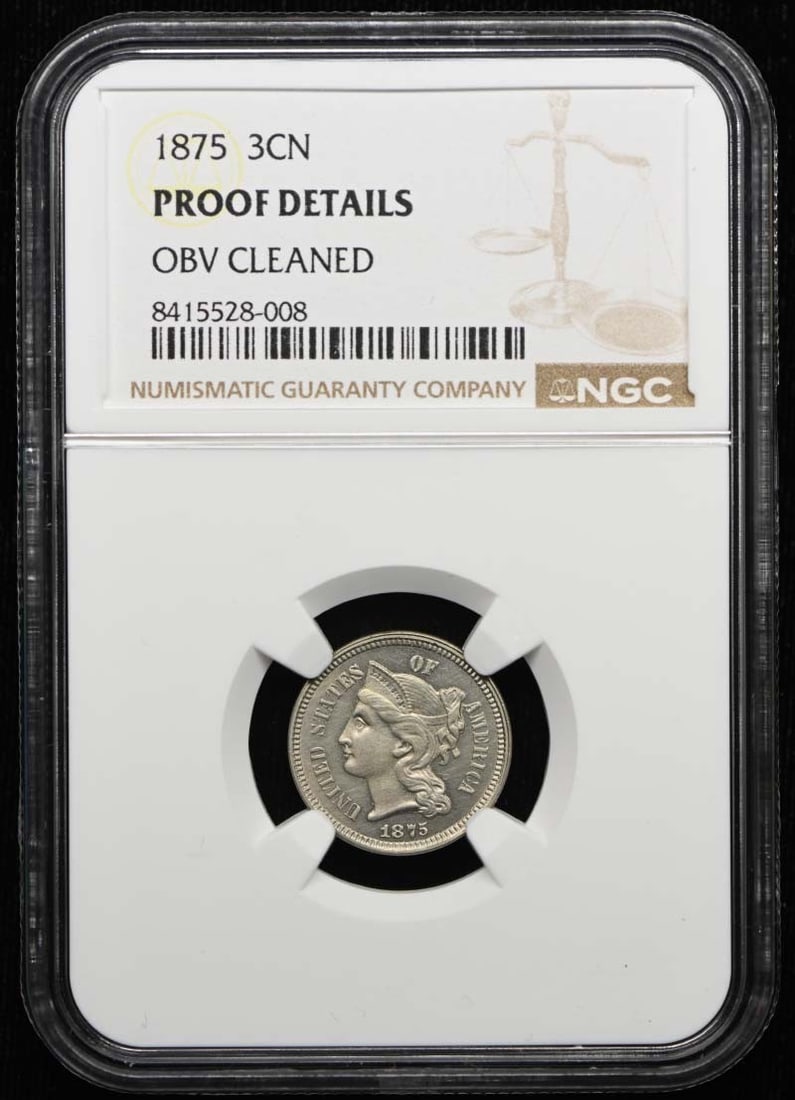 Copper Nickel 3CN NGC Proof Three Cent Piece 1875: Copper Nickel 3CN NGC Proof Three Cent Piece 1875 Copper Nickel 3CN NGC Proof Three Cent Piece 1875 is a highly detailed proof coin from the Philadelphia Mint, bearing the NGC certification number and