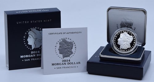 2024-S Morgan Silver Dollar in Original Government Packaging: 2024-S Morgan Silver Dollar in Original Government Packaging The 2024-S Morgan Silver Dollar comes in its original government packaging, preserving its mint condition. This uncirculated coin features 