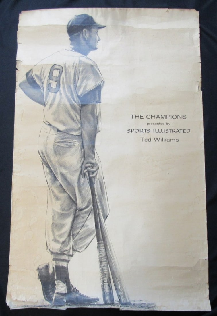 Ted Williams HOF Signed/ Auto 36x58 Sports Illustrated Poster Red Sox 203357: Ted Williams HOF Signed/ Auto 36x58 Sports Illustrated Poster Red Sox 203357 Original lithograph poster & print featuring Ted Williams, the legendary Boston Red Sox slugger, signed by the baseball ico