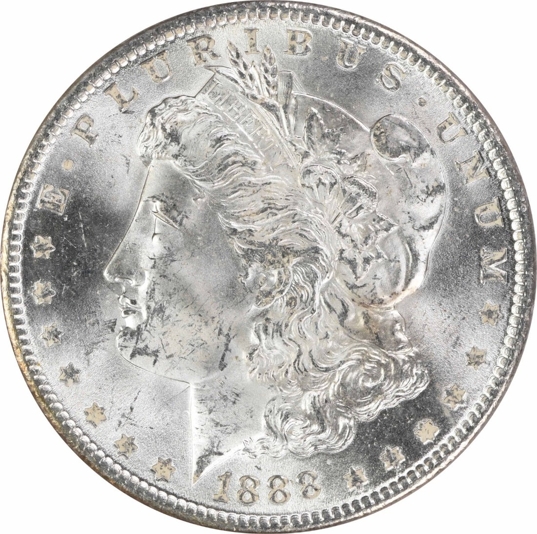 Morgan Silver Dollar Choice BU Uncertified: Morgan Silver Dollar Choice BU Uncertified This Uncirculated Morgan Silver Dollar, minted in 1888, boasts a MS63 grade and features the iconic design of Augustus Saint-Gaudens. With its silver composi