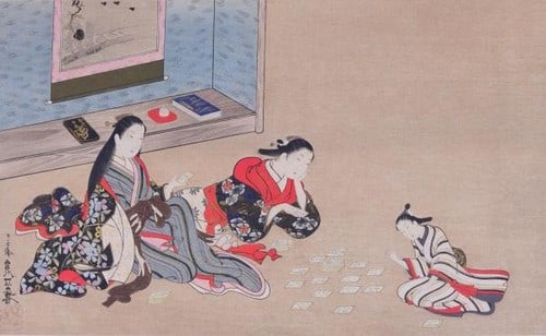 Woodblock Print Issho Miyagawa Playing Beauty Karuta Cards Taisho 1918 (1 of 1)