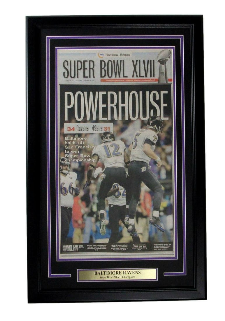 The Times Newspaper February 4, 2013 Ravens Super Bowl XLVII Champs Framed: The Times Newspaper February 4, 2013 Ravens Super Bowl XLVII Champs Framed The Times Newspaper, February 4, 2013, features the Baltimore Ravens as Super Bowl XLVII champions. This framed magazine show
