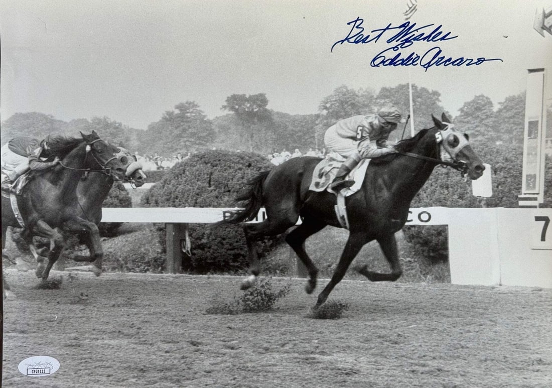 Eddie Arcaro Autographed Horse Racing 10x13 Photo (JSA) (1 of 2)