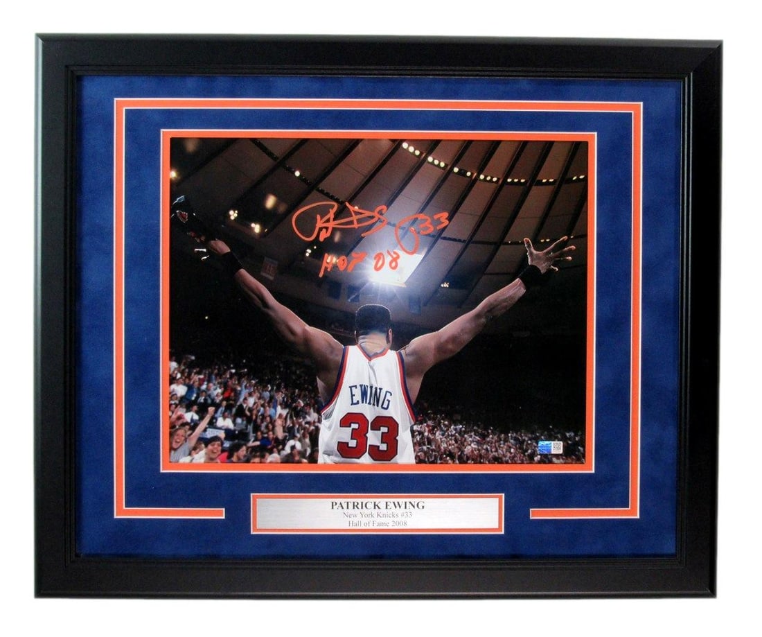 Patrick Ewing HOF Signed/ Inscr 11x14 Photo Framed New York Knicks Steiner 190032: Patrick Ewing HOF Signed/ Inscr 11x14 Photo Framed New York Knicks Steiner 190032 Patrick Ewing's Hall of Fame career as a dominant center for the New York Knicks is showcased in this 11x14 photo, sig