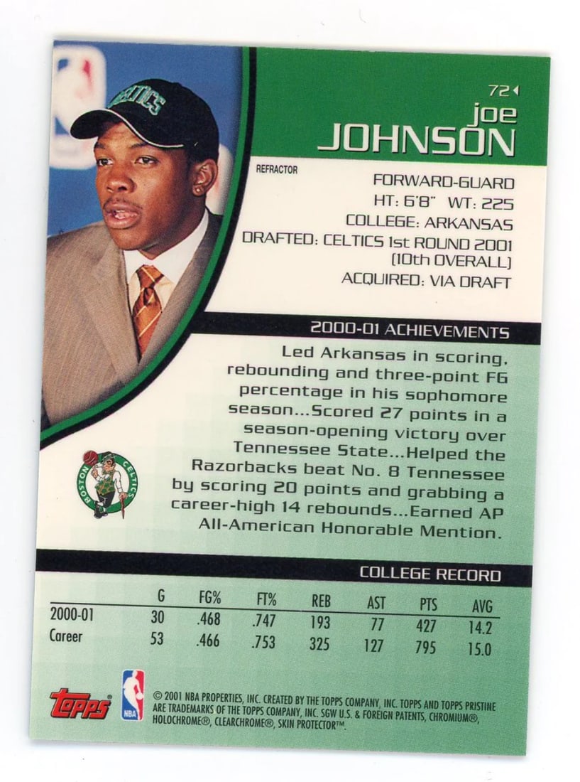Joe Johnson 2001 Topps Pristine #72 Refractor RC - 2