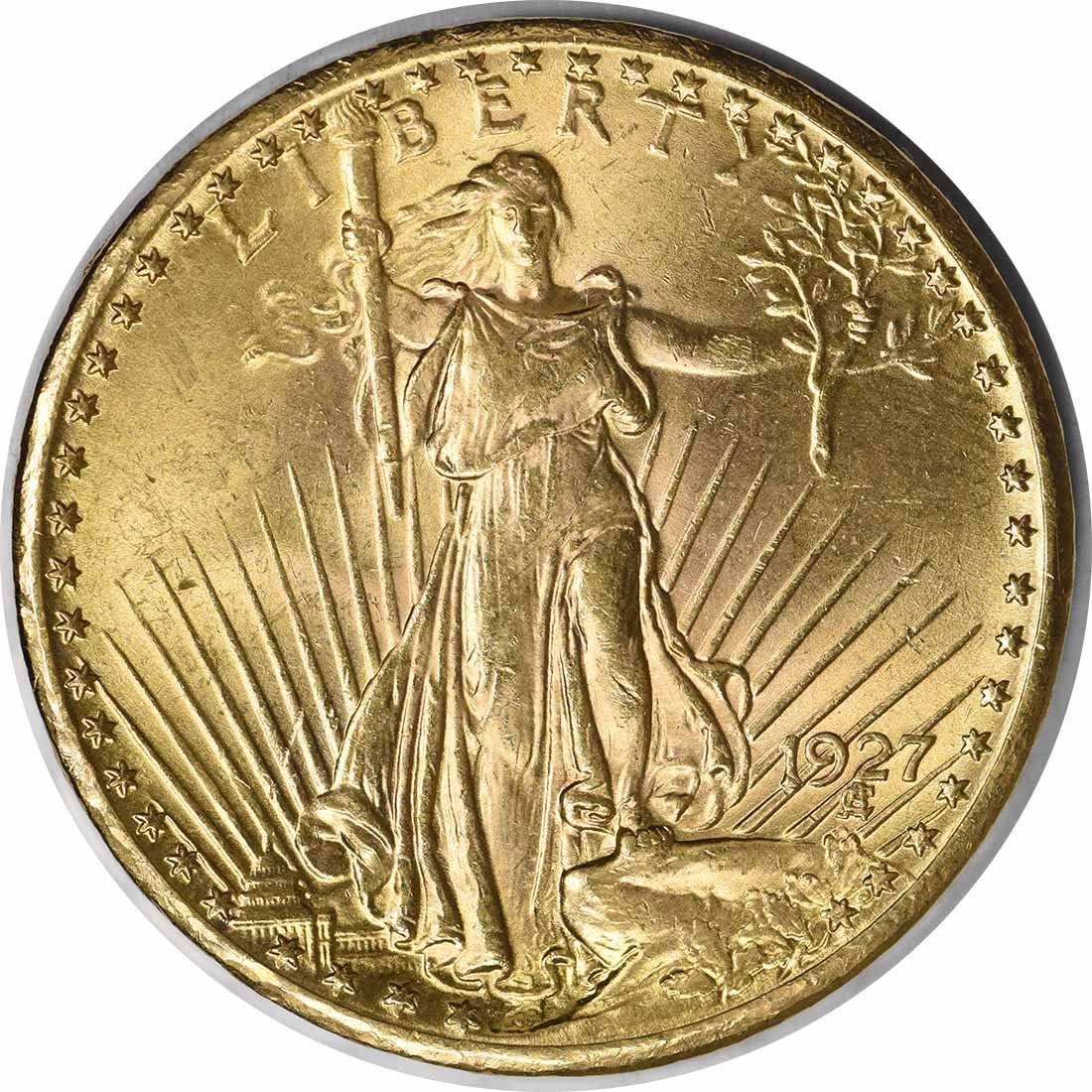 1927 $20 Gold St. Gaudens Choice BU Uncertified: 1927 $20 Gold St. Gaudens Choice BU Uncertified Choice BU Uncertified $20 Gold St. Gaudens Coin, 1927. This circulated gold coin features the iconic Double Eagle design by Augustus Saint-Gaudens and b