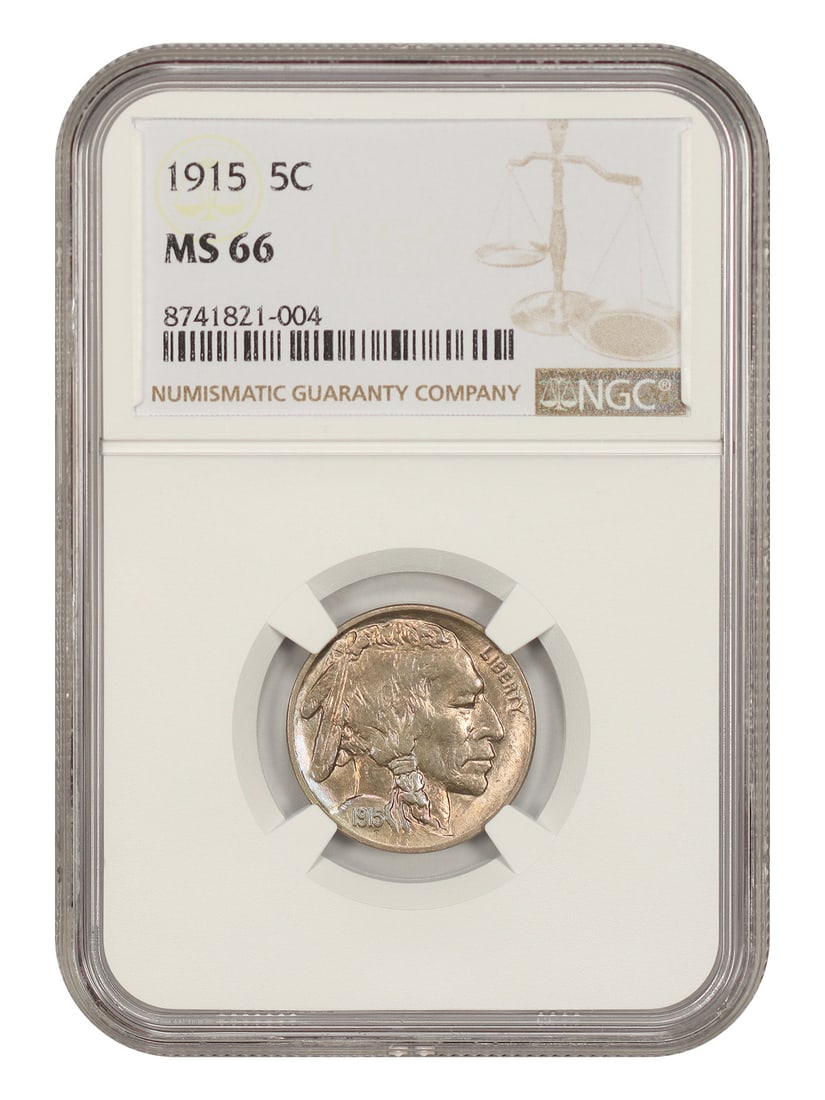 1915 5C NGC MS66 - Buffalo Nickel: 1915 5C NGC MS66 - Buffalo Nickel The 1915 Buffalo Nickel, graded MS66 by the Numismatic Guaranty Corporation (NGC), boasts exceptional condition with minimal wear. This uncirculated coin features a r