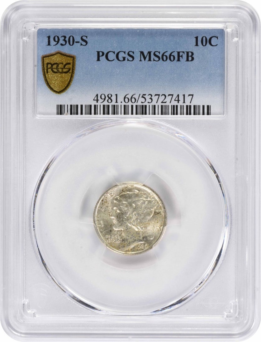1930-S Mercury Silver Dime MS66FB PCGS: 1930-S Mercury Silver Dime MS66FB PCGS The 1930-S Mercury Silver Dime MS66FB PCGS is a highly graded, circulated uncirculated coin with a KM number of 140. Certified by the Professional Coin Grading S