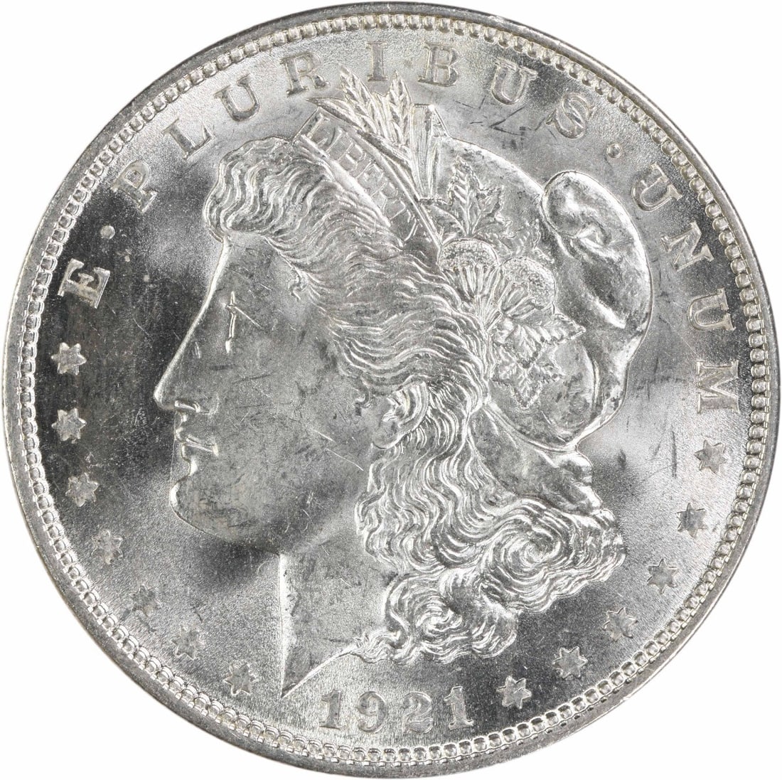 Silver dollar choice morgan 1921 bu: Silver dollar choice morgan 1921 bu Choice 1921 Morgan dollar with an Uncirculated grade, bearing the signature of its artist. This silver coin features a KM number of 110 and was minted at No Mint Ma