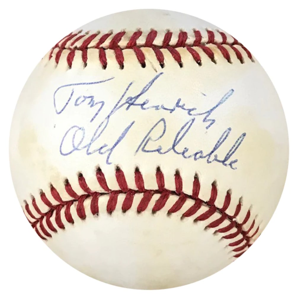 Tom Heinrich "Old Reliable" Autographed Official National League Baseball: Tom Heinrich "Old Reliable" Autographed Official National League Baseball Item Specifics: Signed in blue pen across the sweet spot of the baseball Autograph is authenticated by Rich Altman's and will 