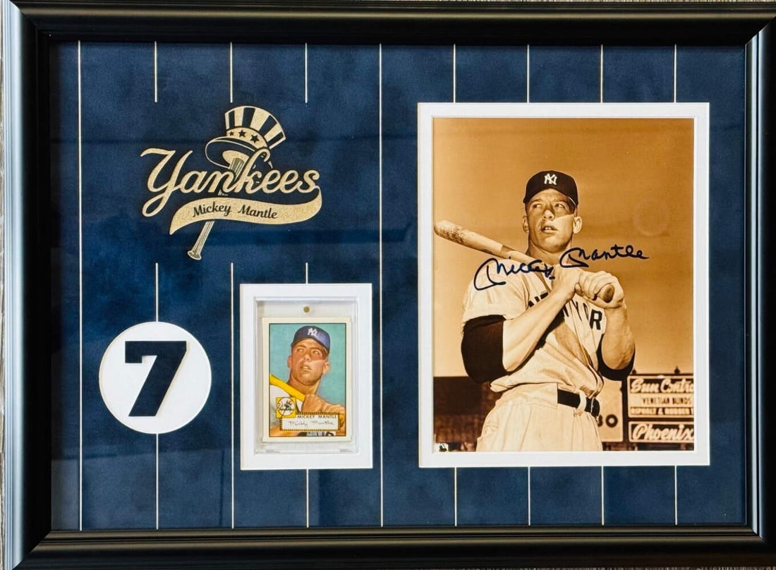 Mickey Mantle Autographed 8x10 Framed Photo w Reprint Mantle Topps Rookie Card ( (1 of 2)