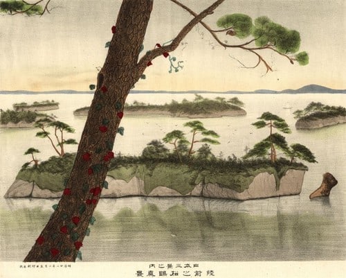 Japanese Meiji Matsushima Scenic View Landscape Print: Japanese Meiji Matsushima Scenic View Landscape Print Item Specifics: Artist: Unknown (Meiji Era Artist) Subject: Matsushima (Three Scenic Views of Japan) Material: Paper Style: Japanese Year Of Produ