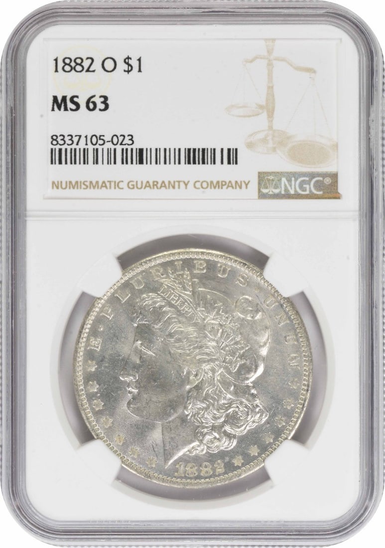 Morgan Silver Dollar MS63 NGC 1882: Morgan Silver Dollar MS63 NGC 1882 The Morgan Silver Dollar MS63 NGC, minted in 1882, boasts an impressive MS63 grade from the Numismatic Guaranty Corporation. This Uncirculated coin features a striki