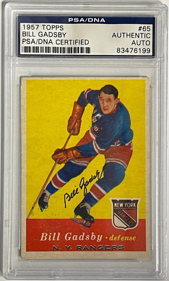 Bill Gadsby Autographed 1957-58 Topps Card #65 (PSA): Bill Gadsby Autographed 1957-58 Topps Card #65 (PSA) Item Specifics: Brand: Professional Sports Authenticator (PSA) Bill Gadsby Autographed 1957-58 Topps Card . Product Disclaimer: Not affiliated with