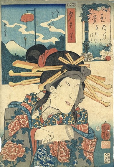 Utagawa Kuniyoshi Woodblock Print Mt Asakusa Japanese Fuji Yugiri Ukiyo E: Utagawa Kuniyoshi Woodblock Print Mt Asakusa Japanese Fuji Yugiri Ukiyo E Item Specifics: Artist: Utagawa Kuniyoshi Subject: Mount Fuji Asakusa Courtesan Yugiri Material: Paper Washi Ink Style: Japane