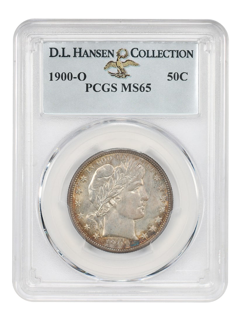 1900-O 50c PCGS MS65 ex: D.L. Hansen: 1900-O 50c PCGS MS65 ex: D.L. Hansen The 1900-O 50c PCGS MS65 is an exceptional example, certified by the prestigious Professional Coin Grading Service (PCGS) as a Mint State 65. This coin boasts outs