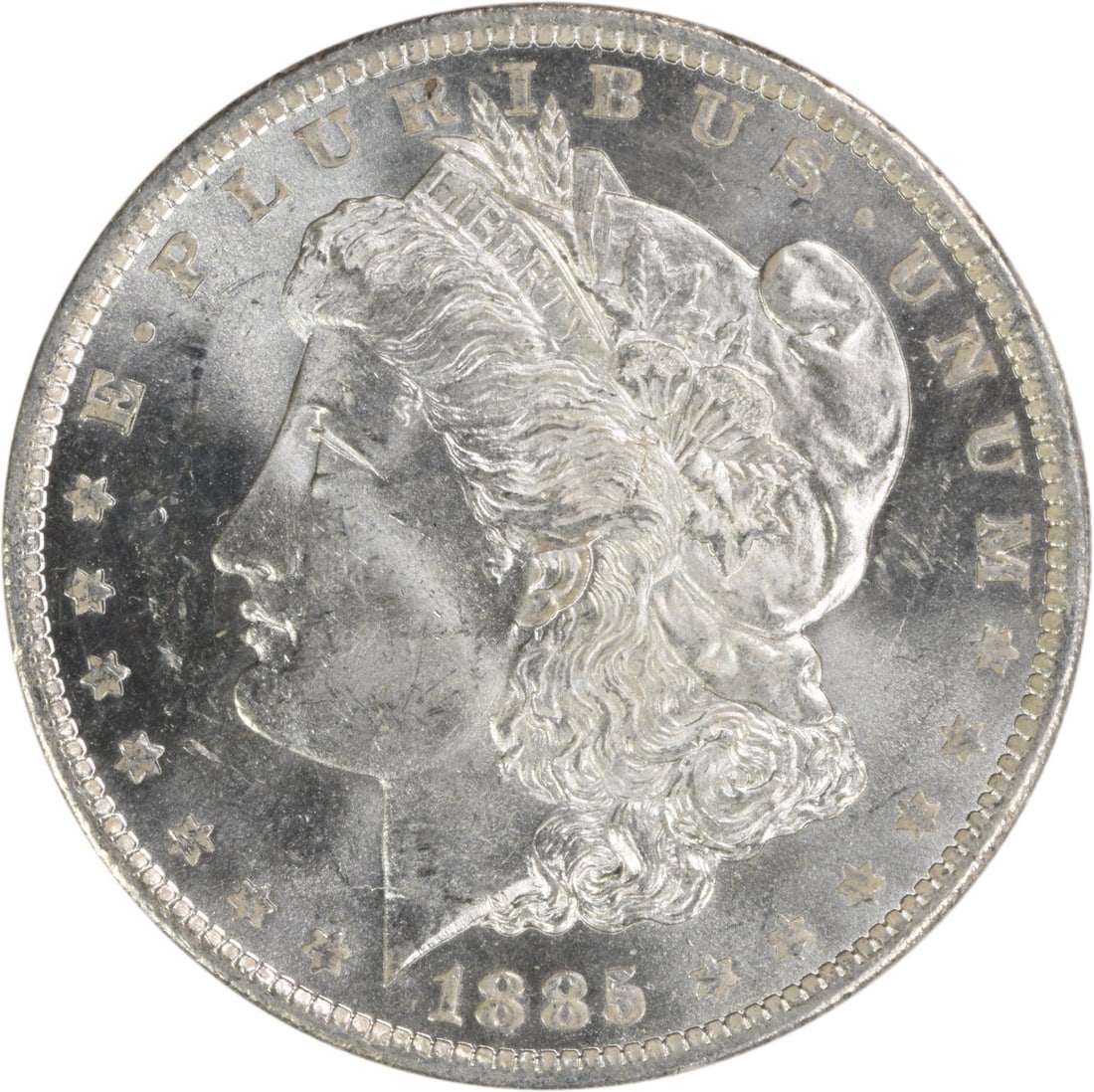 Morgan Silver Dollar 1885 Choice BU Uncertified: Morgan Silver Dollar 1885 Choice BU Uncertified Choice BU Uncertified Morgan Silver Dollar, minted in 1885 with its original circulated condition preserved. This uncirculated coin boasts a high grade 