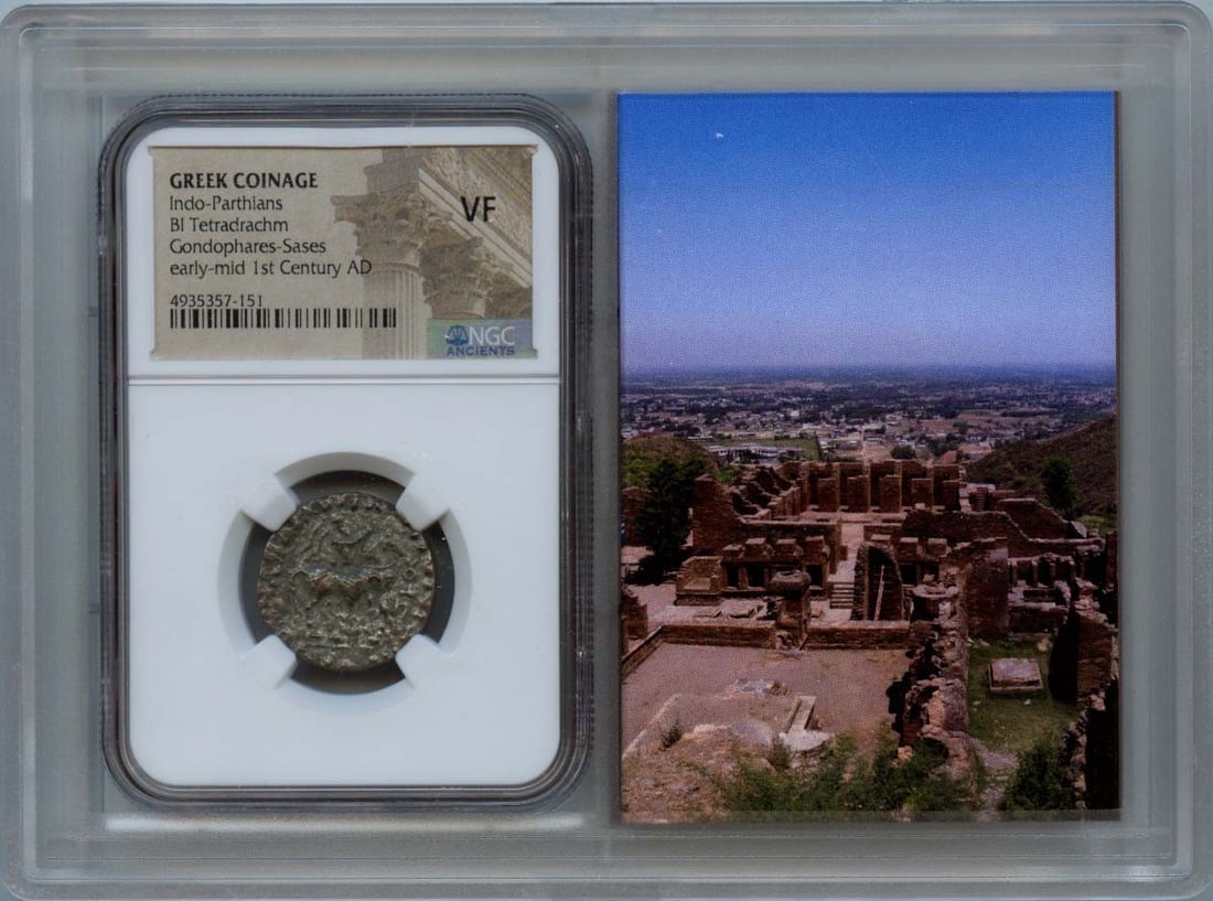 Gondophares-Sases AD Early 1st Century Greek BI Tetradrachm NGC VF20 Story Vault: Gondophares-Sases AD Early 1st Century Greek BI Tetradrachm NGC VF20 Story Vault NGC VF20 graded Gondophares-Sases AD Early 1st Century Greek BI Tetradrachm, bearing a notable signature. This ancient 