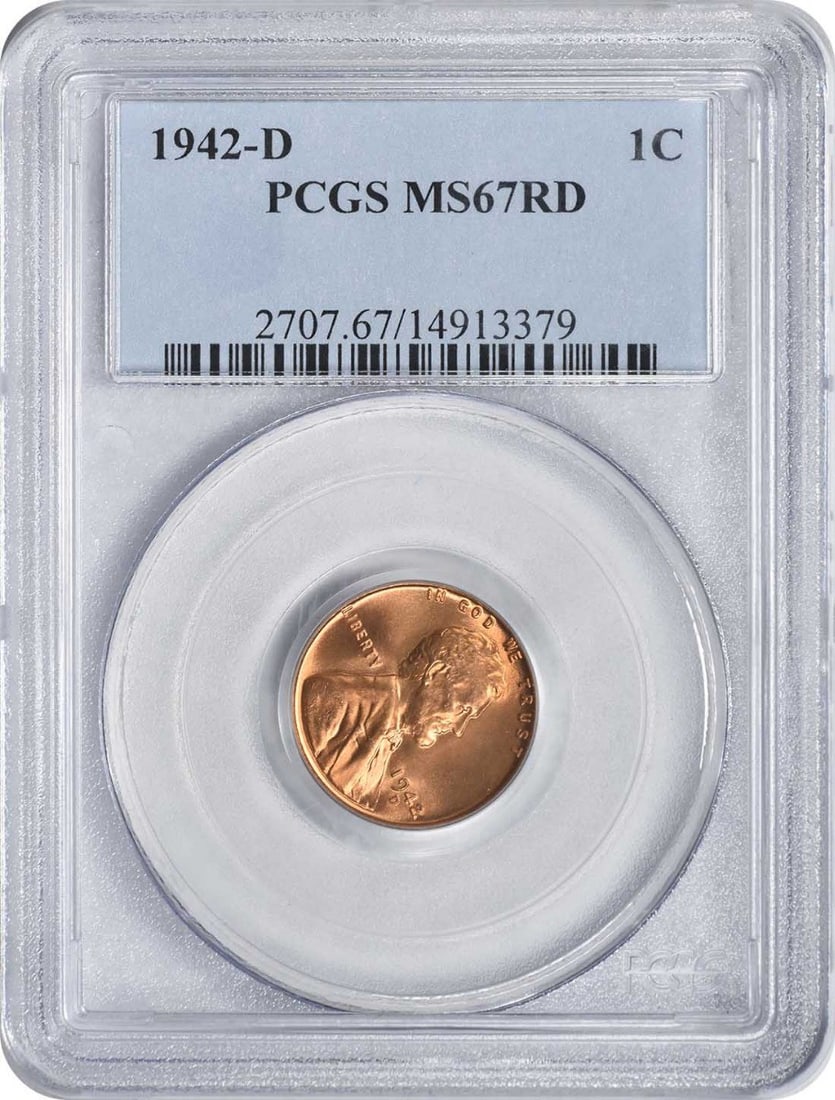 1942-D/ D Lincoln Cent RPM 3 MS67RED PCGS: 1942-D/ D Lincoln Cent RPM 3 MS67RED PCGS The 1942-D/ D Lincoln Cent RPM 3 MS67RED PCGS is a highly graded, uncirculated coin with a rich history. Certified by the prestigious PCGS, it boasts an impre