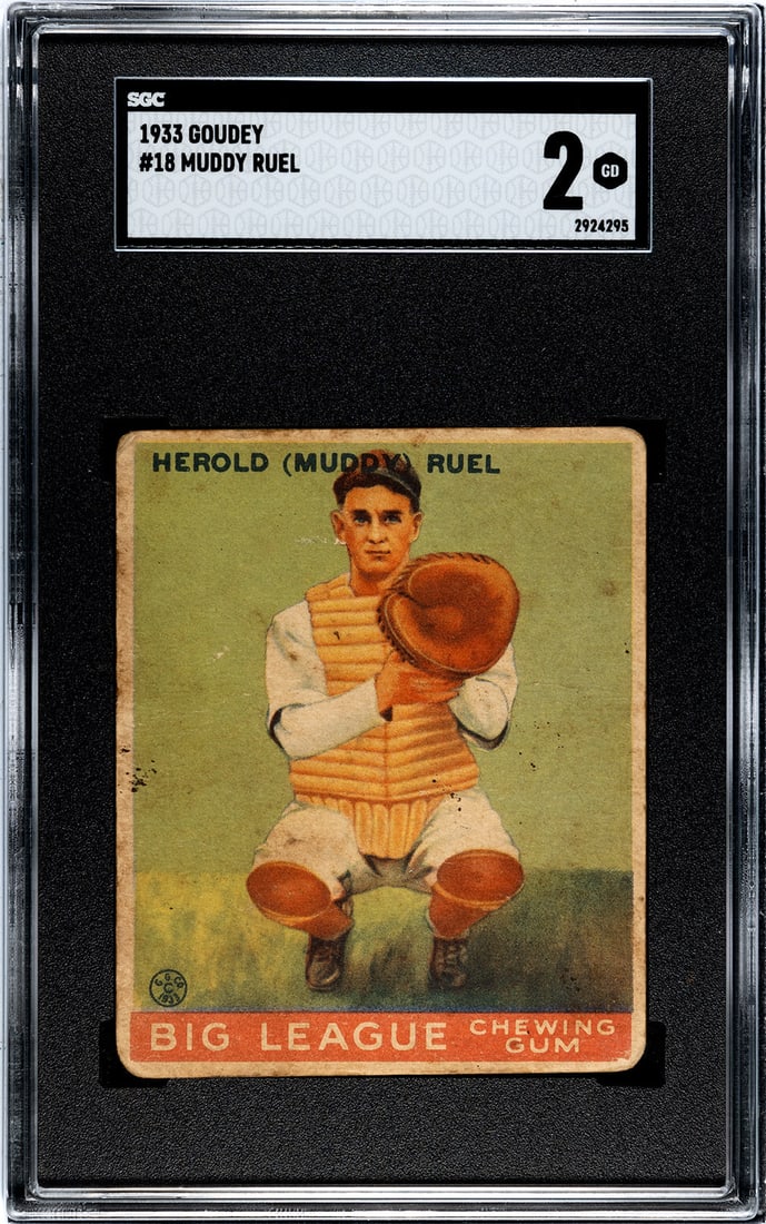 Muddy Goudey 2 #18 1933 Ruel SGC: Muddy Goudey 2 #18 1933 Ruel SGC Item Specifics: Muddy Ruel 1933 Goudey #18 SGC 2 Product Disclaimer: All collectibles are sold as-is; any grading given reflects opinion, not a guarantee. For inquirie
