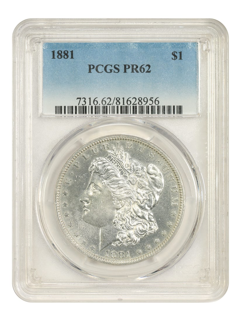 $1 PCGS PR62 1881 Morgan Dollar: $1 PCGS PR62 1881 Morgan Dollar The 1881 Morgan Dollar, graded PR62 by PCGS, showcases its rich history with an uncirculated condition. Certified by the prestigious Professional Coin Grading Service (