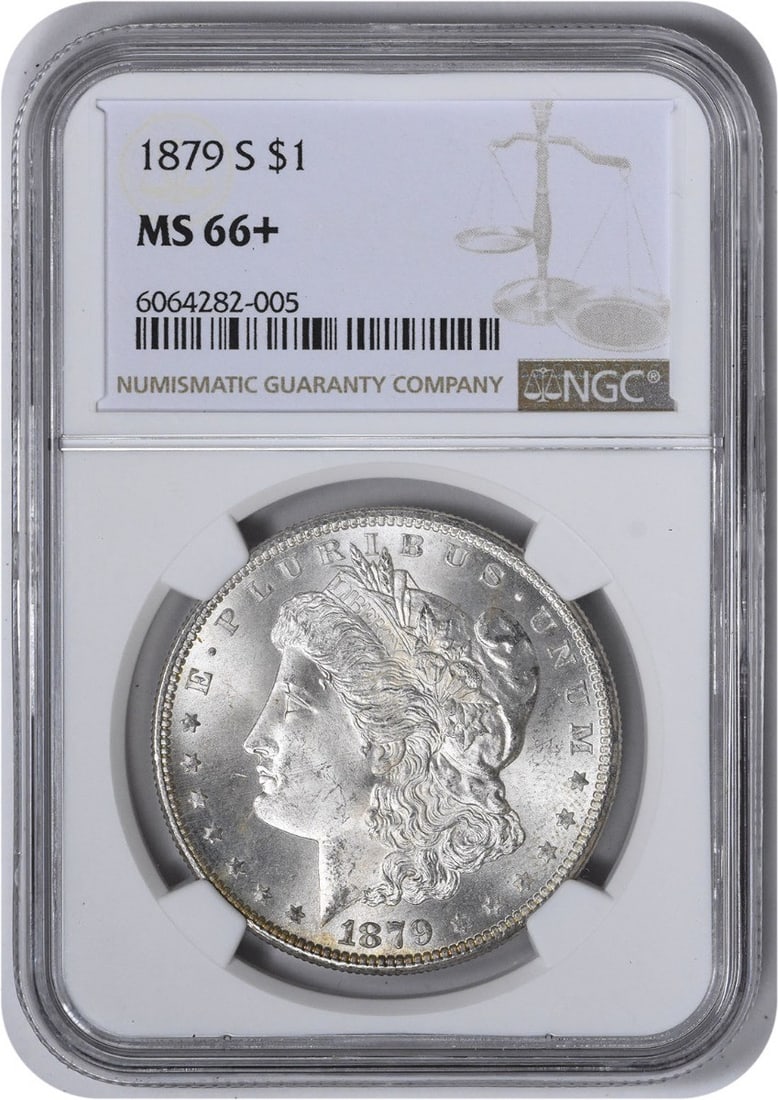 1879-S Morgan Silver Dollar MS66+ NGC: 1879-S Morgan Silver Dollar MS66+ NGC The 1879-S Morgan Silver Dollar MS66+ NGC boasts exceptional condition, with its high-grade certification from the Numismatic Guaranty Corporation (NGC) serving a
