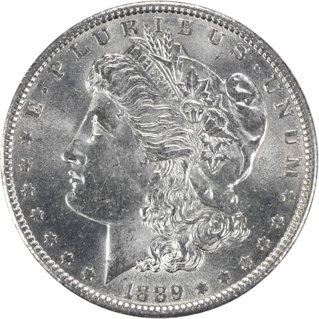 Morgan Silver Dollar Choice Uncertified 1889 Dollar: Morgan Silver Dollar Choice Uncertified 1889 Dollar Choice Uncertified 1889 Morgan Silver Dollar, graded Choice BU, features the iconic design of Augustus Saint-Gaudens on its obverse and a classic re