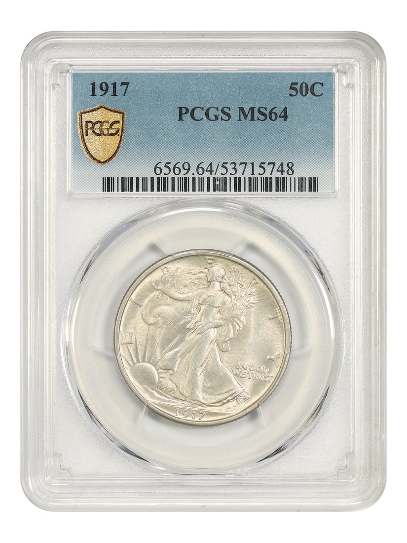 1917 50C PCGS MS64 - Walking Liberty Half Dollar: 1917 50C PCGS MS64 - Walking Liberty Half Dollar The 1917 Walking Liberty Half Dollar, graded MS64 by PCGS, showcases its rich history and exceptional condition. This uncirculated coin features the ic