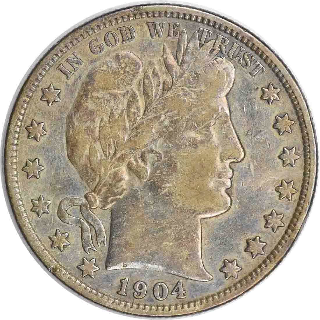 1904-S Barber Silver Half Dollar EF Uncertified: 1904-S Barber Silver Half Dollar EF Uncertified The 1904-S Barber Silver Half Dollar EF Uncertified boasts an exceptional grade of EF, indicating its high level of detail and luster. Certified as circ