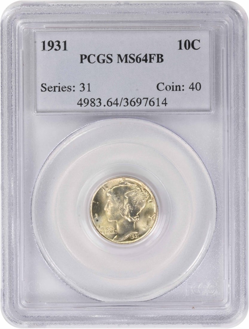 MS64FB Mercury Dime Silver 1931: MS64FB Mercury Dime Silver 1931 The MS64FB Mercury Dime Silver 1931 boasts an impressive grade, showcasing its exceptional condition. Certified by PCGS as Uncirculated and bearing the Km Number 140, t
