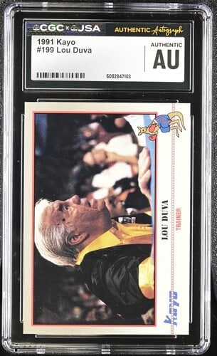 1991 Kayo Lou Duva CGC x JSA Auth Signed/ Auto Boxing Card BA202194: 1991 Kayo Lou Duva CGC x JSA Auth Signed/ Auto Boxing Card BA202194 Item Specifics: Original/Reprint: Original Product: Photo Sport: Boxing Product Disclaimer: Not affiliated with any team or league. 