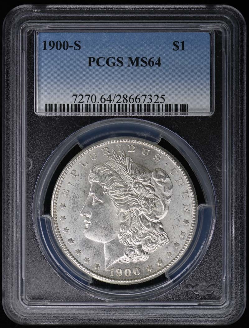 PCGS MS64 Morgan Dollar 1900-S: PCGS MS64 Morgan Dollar 1900-S The PCGS MS64 Morgan Dollar 1900-S is an uncirculated coin featuring the iconic design of the San Francisco Mint, showcasing its MS64 grade. Certified by the prestigious