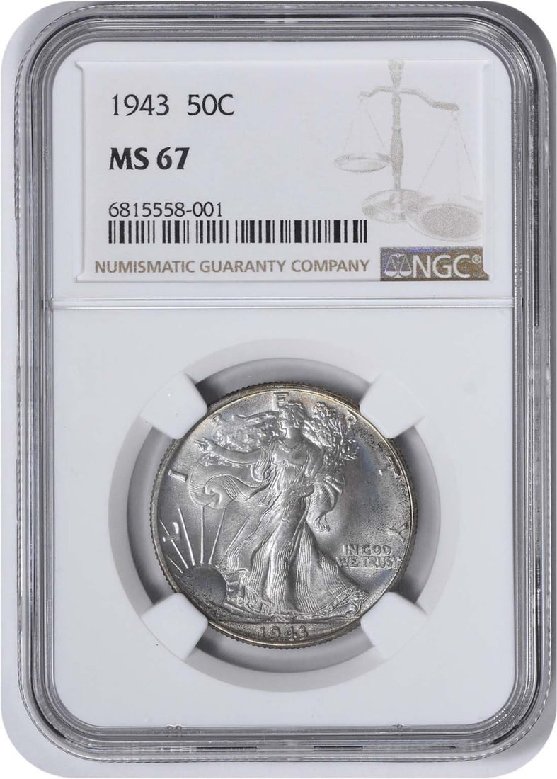 Walking Liberty Silver Half Dollar MS67 NGC: Walking Liberty Silver Half Dollar MS67 NGC The Walking Liberty Silver Half Dollar MS67 NGC boasts exceptional condition, with its 90% silver composition and reeded edge adding to its unique charm. Th