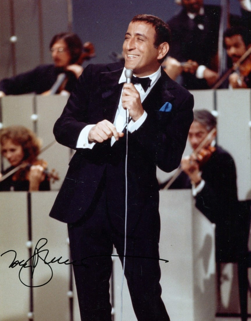 Signed Autographed Celebrity 8x10 Photo by Tony Bennett: Signed Autographed Celebrity 8x10 Photo by Tony Bennett Tony Bennett's iconic face shines bright in this 8x10 signed celebrity photo, bearing his signature in black sharpie across the front. The image
