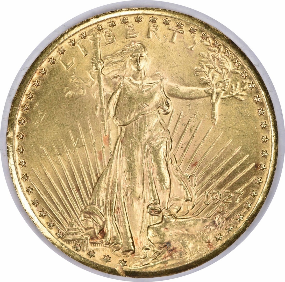 1927 $20 Gold St. Gaudens Choice BU Uncertified: 1927 $20 Gold St. Gaudens Choice BU Uncertified Choice BU Uncertified $20 Gold St. Gaudens Coin, 1927. This circulated gold coin features the iconic Double Eagle design by Augustus Saint-Gaudens and b