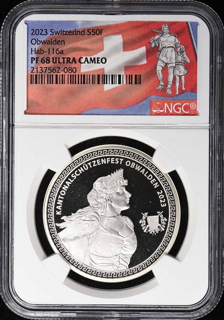 2023 Switzerlnd Obwalden Hab-116a S50F NGC PR68DCAM: 2023 Switzerlnd Obwalden Hab-116a S50F NGC PR68DCAM PR68DCAM Uncirculated 2023 Swiss Obwalden Hab-116a S50F Coin, Certified by NGC. This coin features a high level of detail and preservation, with its