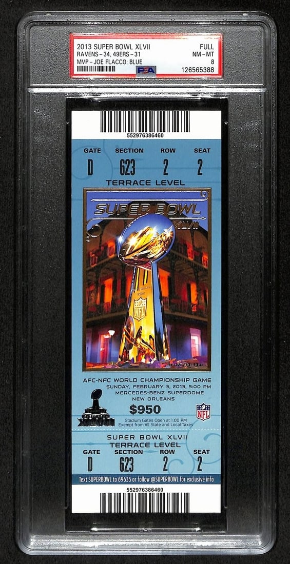 2013 Super Bowl XLVII (47) FULL TICKET Ravens vs. 49ers PSA NM-MT 8 201380 (1 of 2)