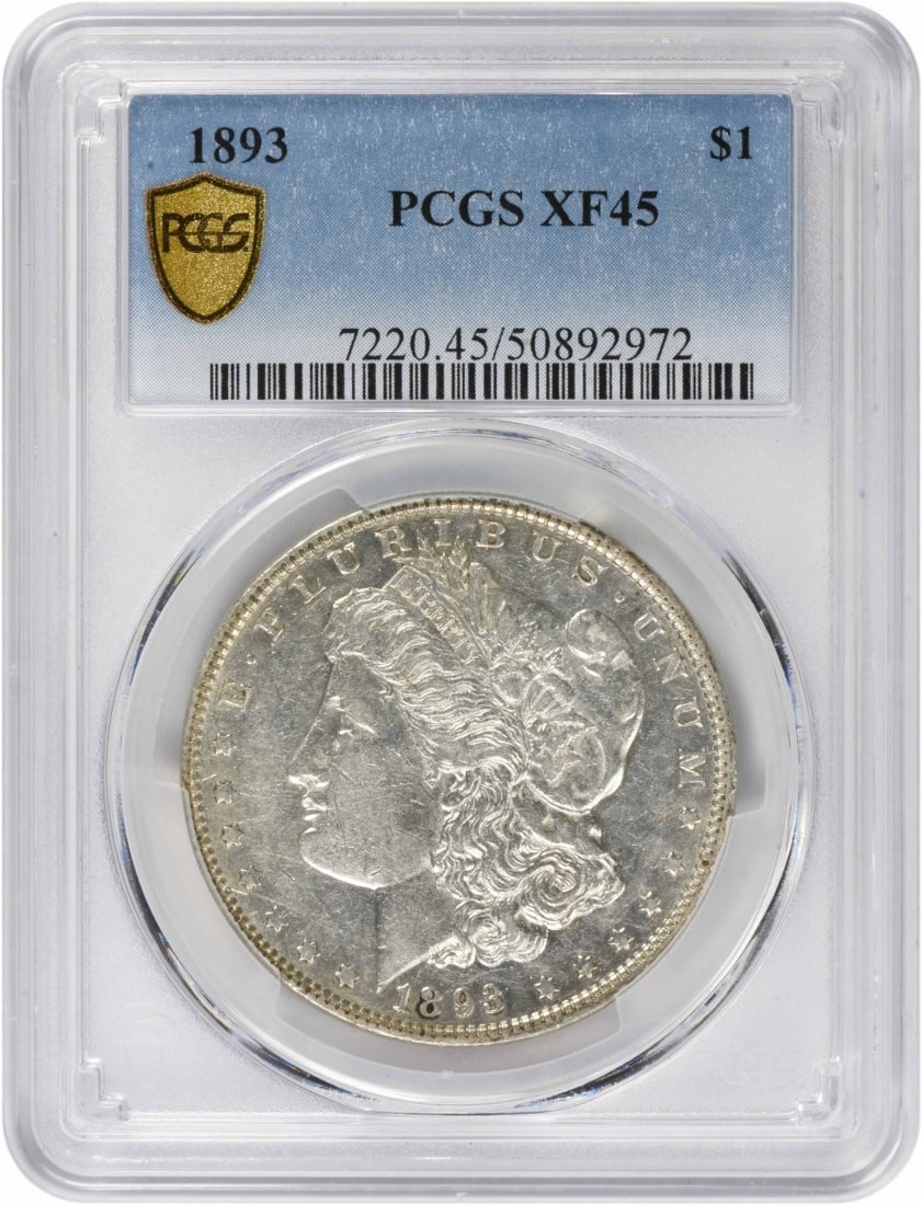 Morgan Silver Dollar EF45 PCGS: Morgan Silver Dollar EF45 PCGS EF45 PCGS certification guarantees the coin's high level of preservation, while its 1893 date and circulated condition make it an interesting piece for collectors. The M