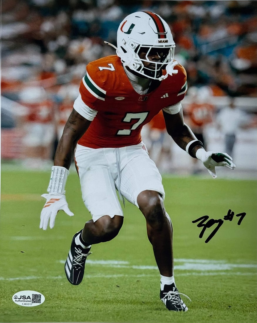 Hurricanes Miami 8x10 Photo Autographed By Zechariah Poyser: Hurricanes Miami 8x10 Photo Autographed By Zechariah Poyser Signed by Zechariah Poyser in black sharpie, this 8x10 photo captures the essence of Miami Hurricanes spirit. The James Spence Authenticatio