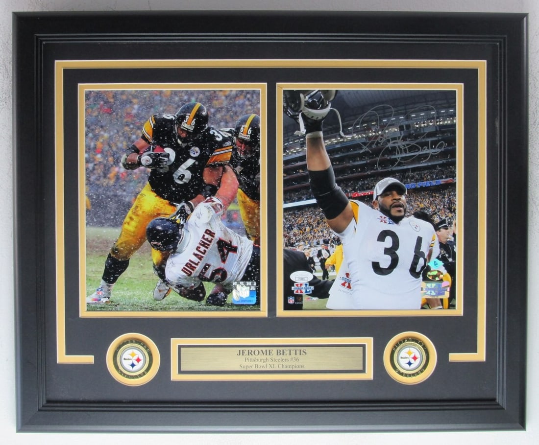 Jerome Bettis Steelers HOF Autographed 8x10 Photo Collage Framed JSA 205590: Jerome Bettis Steelers HOF Autographed 8x10 Photo Collage Framed JSA 205590 Item Specifics: Sport: Football Product: Photo Original/Reprint: Original Team: Pittsburgh Steelers Autograph Authentication