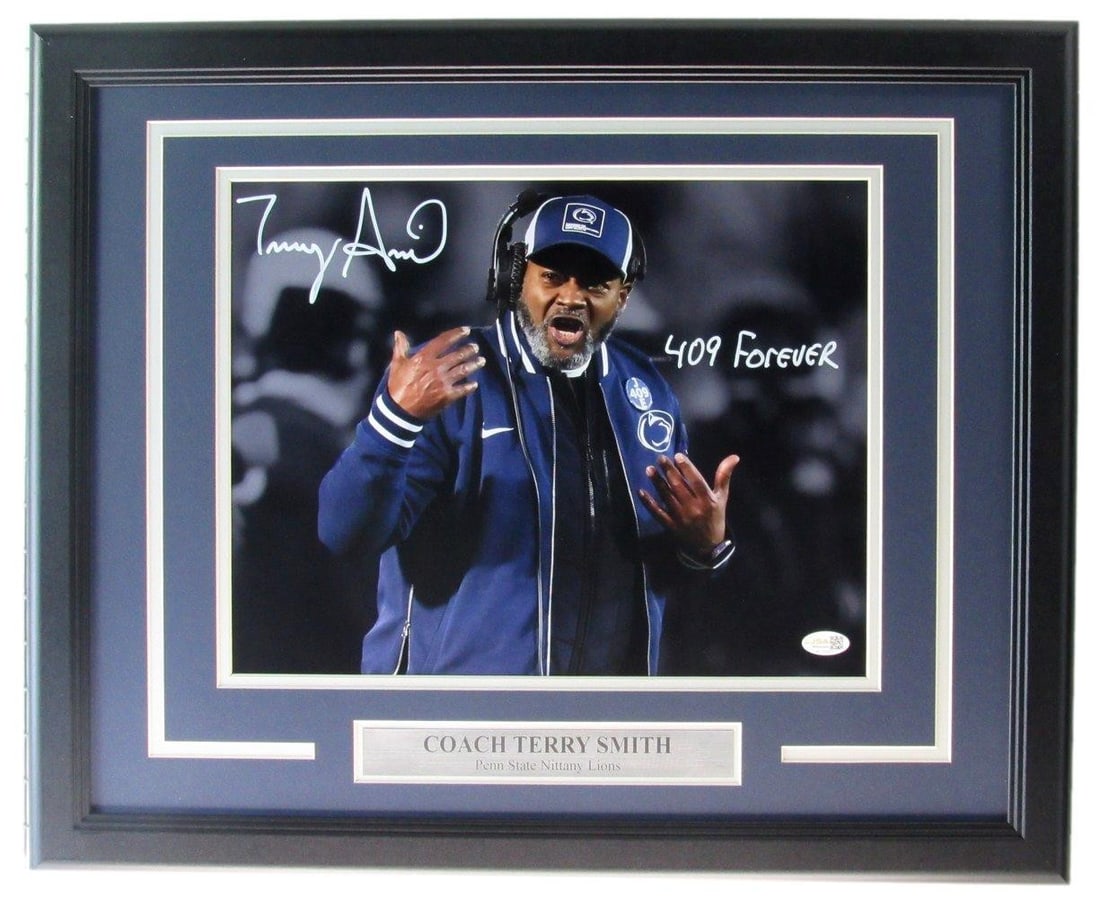 Terry Smith PSU Coach Autographed/ Inscribed 11x14 Photo Framed Witness JSA 09093: Terry Smith PSU Coach Autographed/ Inscribed 11x14 Photo Framed Witness JSA 09093 Item Specifics: Autograph Authentication: James Spence Authentication (JSA) Original/Reprint: Original Product: Photo 
