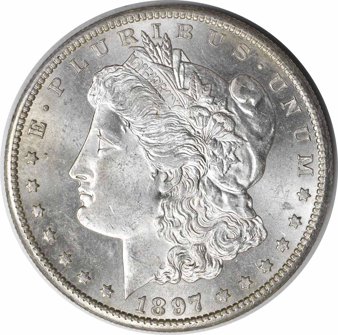 Silver Dollar Morgan 1897 Choice BU Uncertified: Silver Dollar Morgan 1897 Choice BU Uncertified Silver Dollar Morgan 1897 Choice BU Uncertified - A rare and highly detailed 1897 Morgan dollar in uncirculated condition, bearing the hallmark of the S