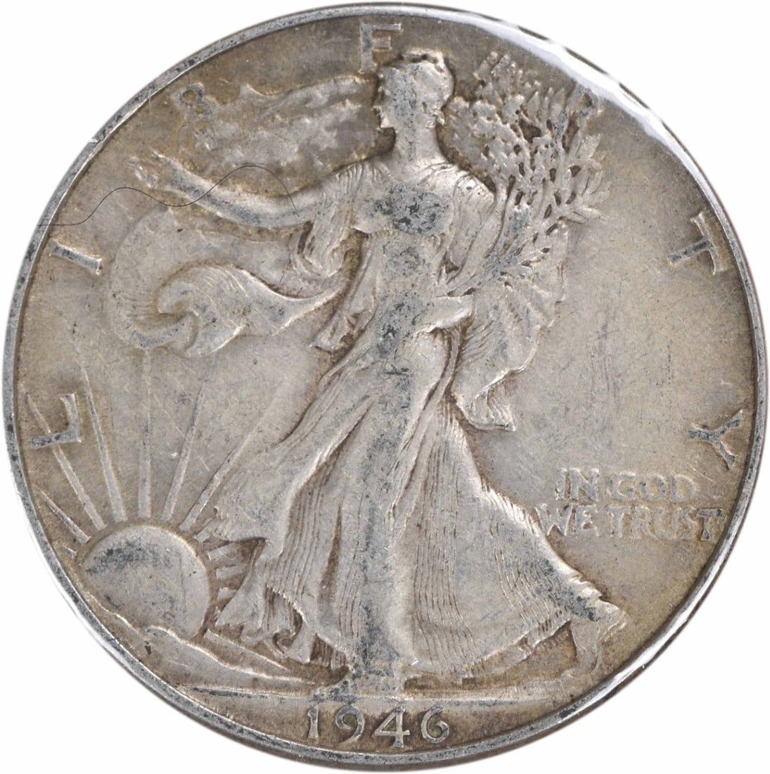 1946 Walking Liberty Silver Half Dollar DDR FS-801 EF Uncertified: 1946 Walking Liberty Silver Half Dollar DDR FS-801 EF Uncertified The 1946 Walking Liberty Silver Half Dollar features Adolph Alexander Weinman's iconic design, showcasing Lady Liberty walking towards