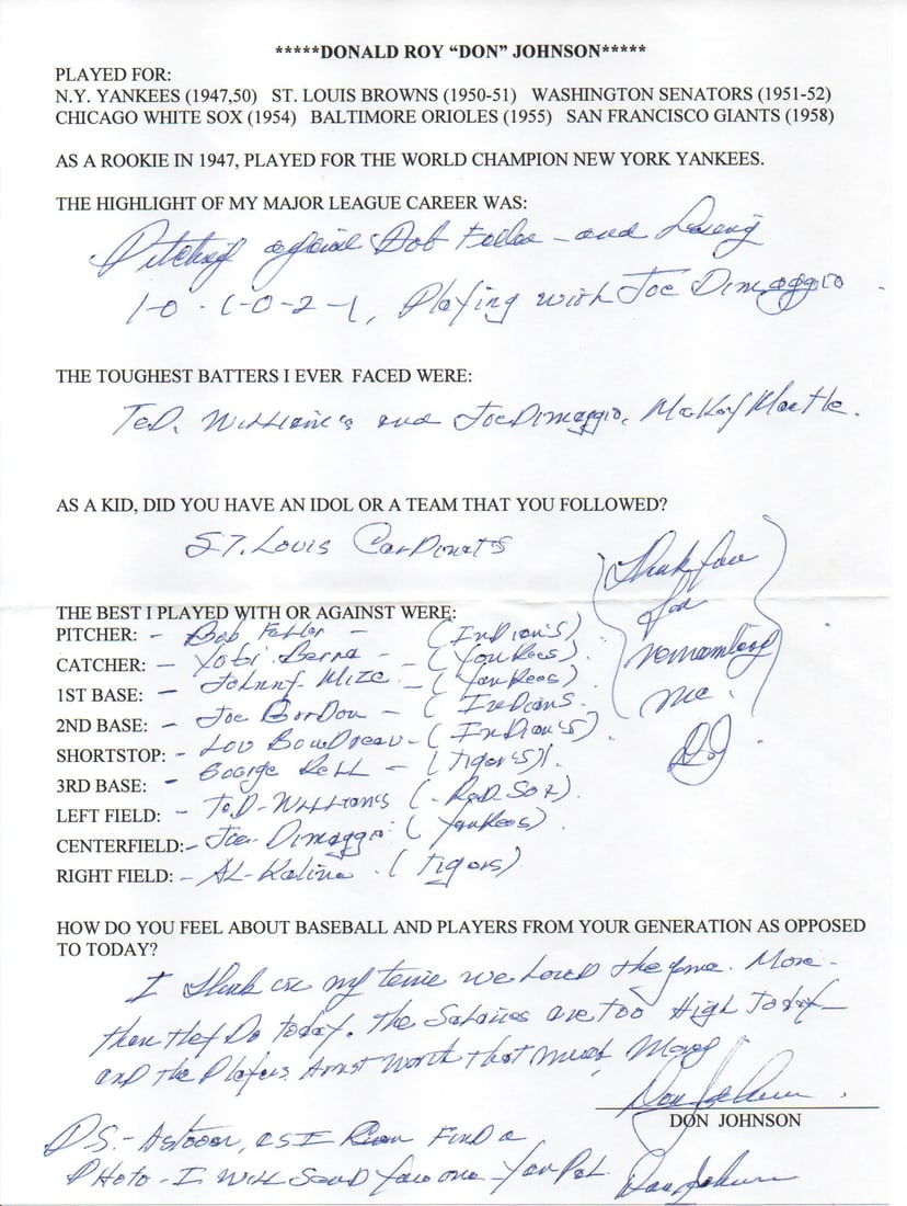 Don Johnson Autographed Hand Filled Out Survey Page (JSA): Don Johnson Autographed Hand Filled Out Survey Page (JSA) Item Specifics: Brand: James Spence Authentication (JSA) Don Johnson Autographed Hand Filled Out Survey Page Signed and filled out inblue pen 