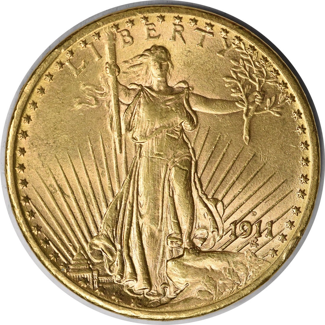 $20 Gold St. Gaudens 1911-D BU Uncertified: $20 Gold St. Gaudens 1911-D BU Uncertified The $20 Gold St. Gaudens 1911-D BU Uncertified coin boasts an uncirculated finish, showcasing its natural beauty with a brilliant luster. Certified by the U.