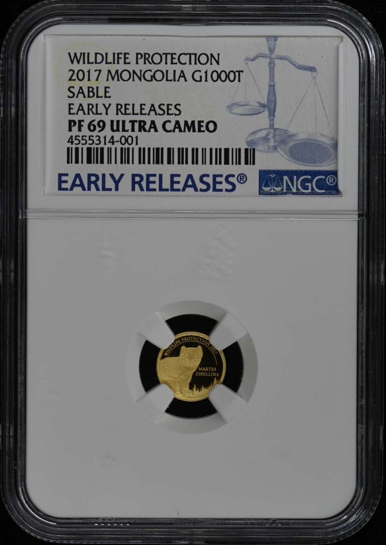 2017 MONGOLIA SABLE ER G1000T NGC PR69DCAM: 2017 MONGOLIA SABLE ER G1000T NGC PR69DCAM The 2017 MONGOLIA SABLE ER G1000T NGC PR69DCAM features a high-grade, uncirculated condition with a polished appearance. Certified by the Numismatic Guaranty