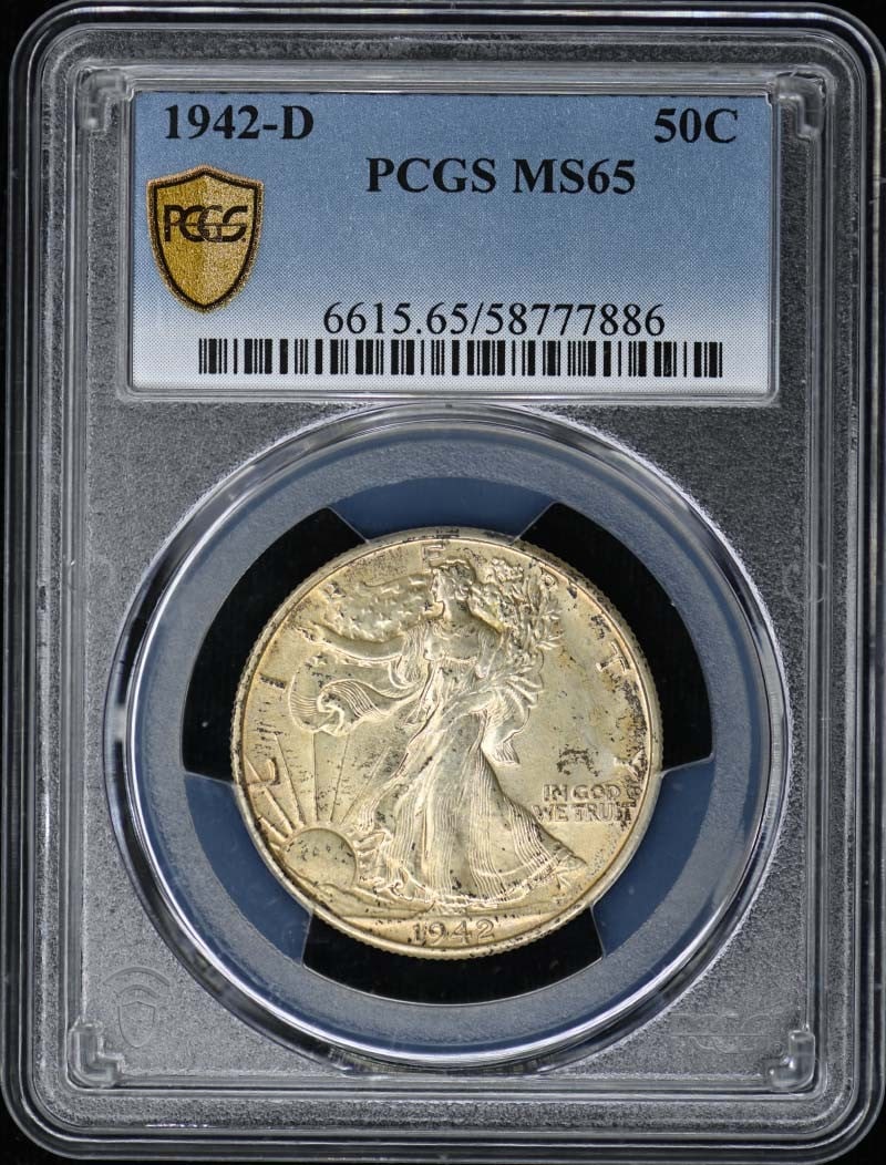PCGS MS65 Walking Liberty Half Dollar 50C: PCGS MS65 Walking Liberty Half Dollar 50C The 1942 PCGS MS65 Walking Liberty Half Dollar boasts an impressive grade, showcasing its exceptional condition and rich history. Certified by the prestigious