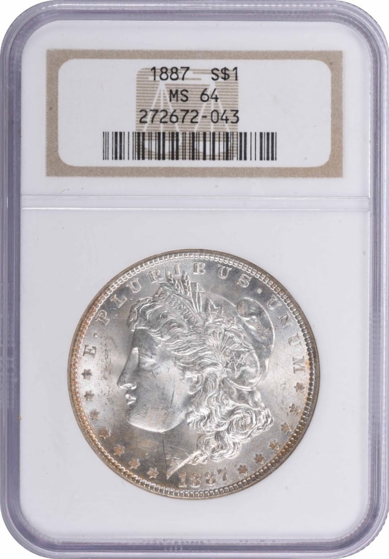Morgan Silver Dollar MS64 NGC 1887: Morgan Silver Dollar MS64 NGC 1887 MS64 certified Morgan Silver Dollar from 1887, featuring the iconic design of George T. Morgan and weighing 26.73 grams in its reeded-edged form, is a testament to t