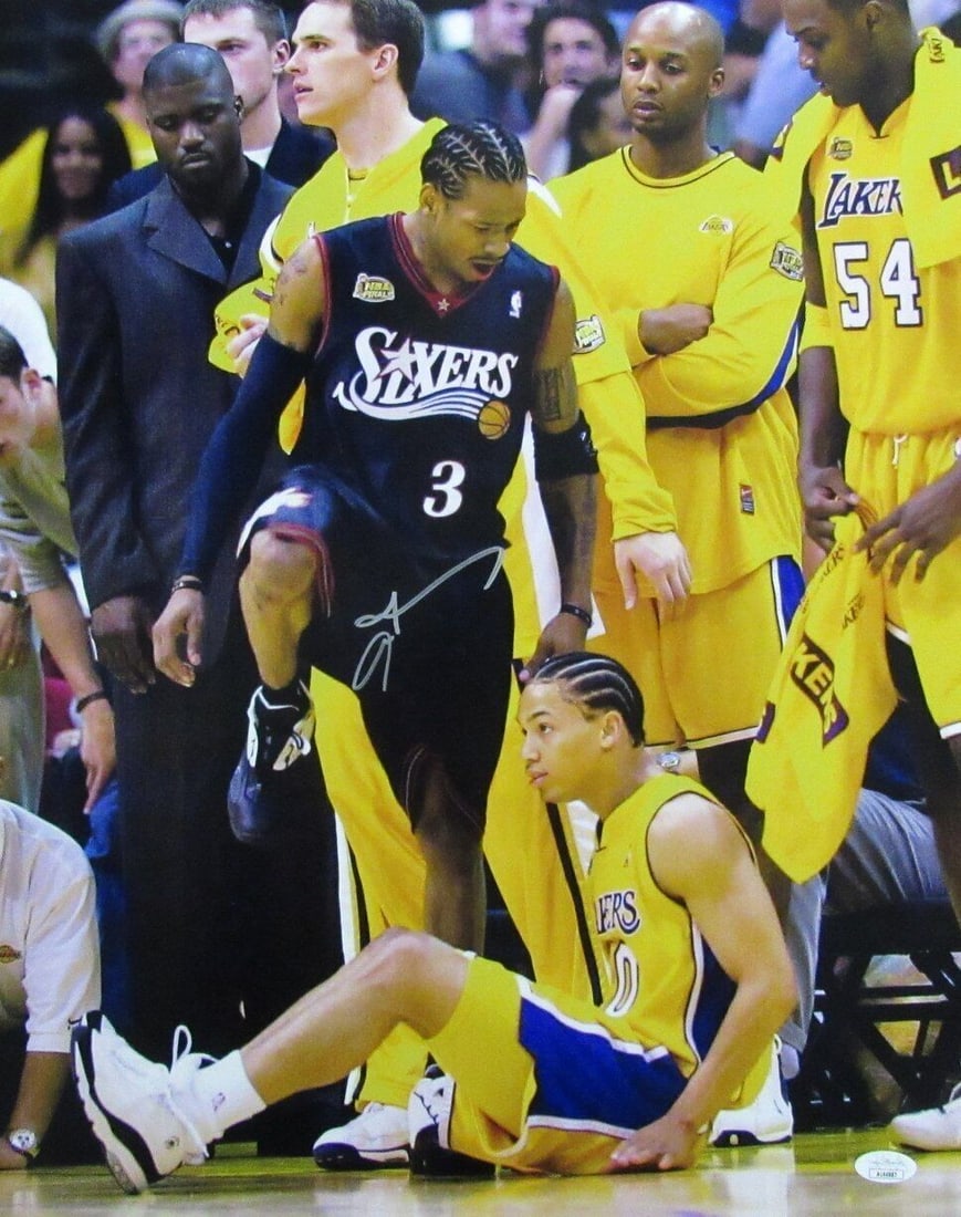 Allen Iverson HOF Autographed 16x20 Photo Philadelphia 76ers JSA 181858: Allen Iverson HOF Autographed 16x20 Photo Philadelphia 76ers JSA 181858 Authentic Allen Iverson HOF Autographed 16x20 Photo from the Philadelphia 76ers, bearing the official JSA BAS/Beckett League
